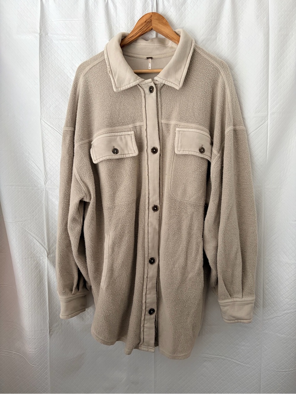 Free People Taupe Fleece Shacket with Button Front